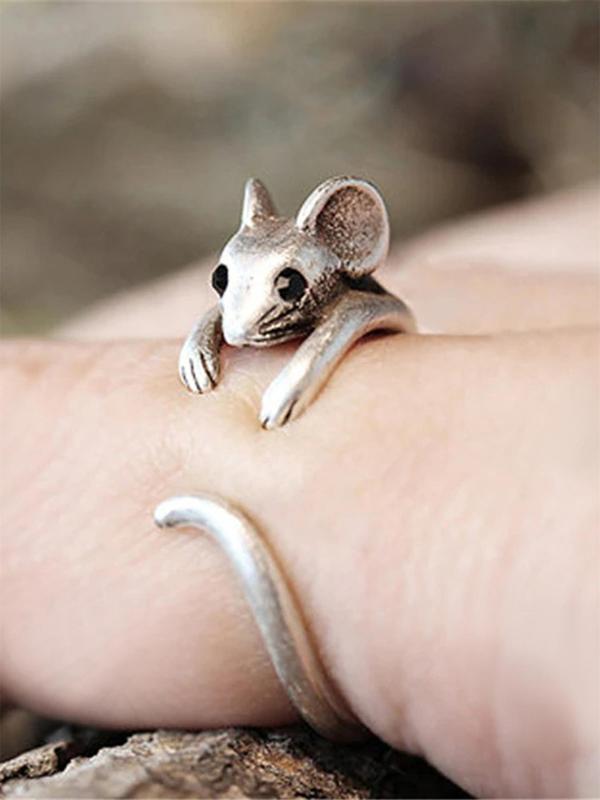 Cute Vintage Mouse Design Copper Ring, Animal Themed Fashion Rings Jewelry for Party, Daily Clothing Decor for Girl