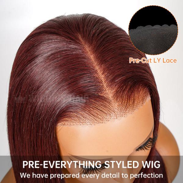 Wiggins Hair Cherry Cola Red Color Glueless Human Hair Wigs Straight Wig 5x7 Lace Closure Human Hair Pre Cut Pre Plucked Ready to Go Glueless Wigs