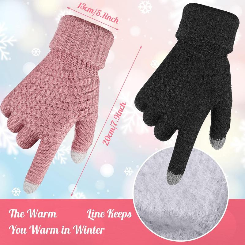 4 Counts Winter Glove and Hat Set Women Winter Hat Touchscreen Gloves Warm Knitted Hats and Gloves for Women