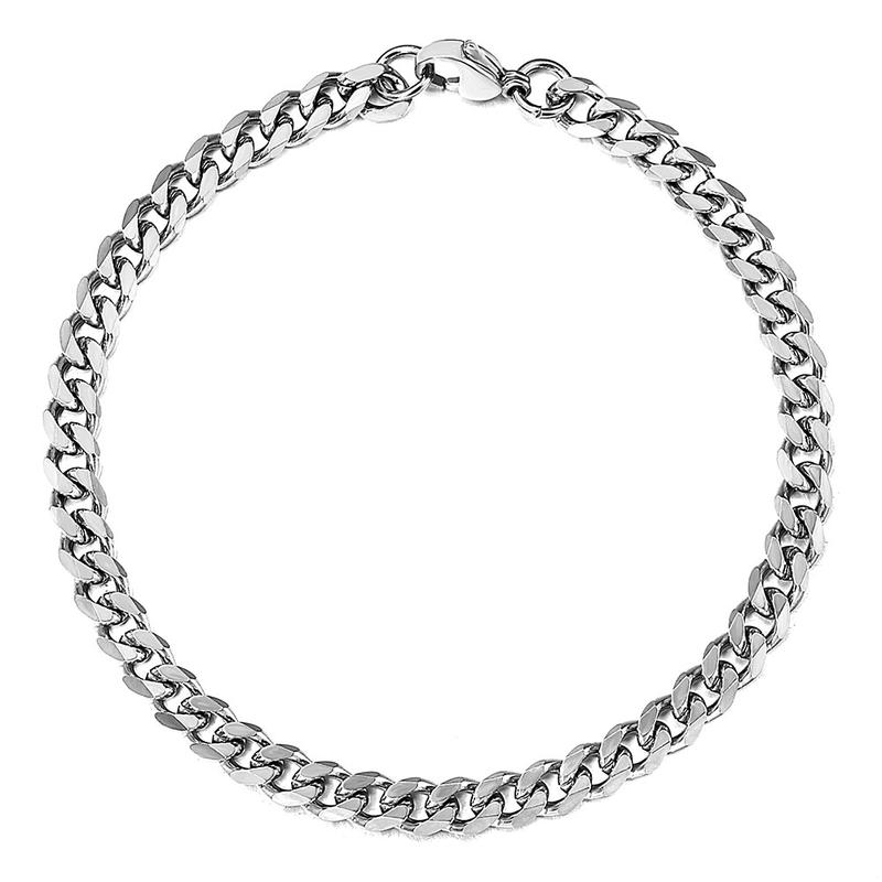 5MM Stainless Steel Curb Cuban Chain Necklace Bracelet Silver Color Jewelry Set for Men Women