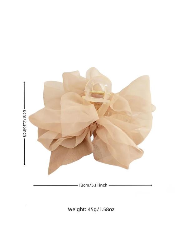 Tiered Layered Bow Design Mesh Hair Claw For Women, Large Size Easy Grasping Clip for Back To School