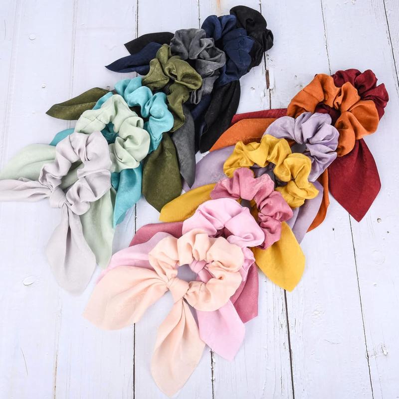 14 Pieces Bow Hair Scrunchies Bunny Ears Silk Scrunchies Hair Ties Elastic Ponytail Holder Hair Accessories for Women