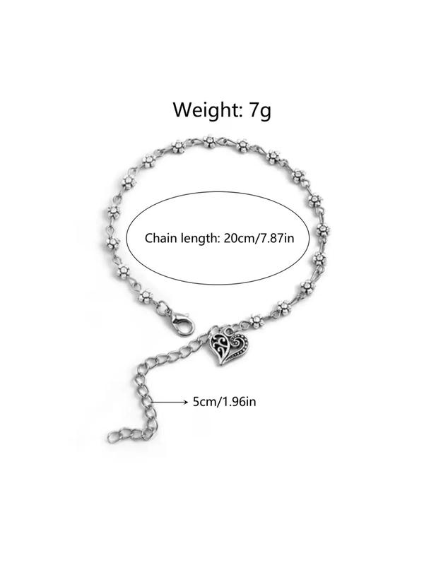 Vintage Heart Decor Anklet,  Fashionable Flower & Heart Charm Ankle Chain for Women & Girls, Fashion Jewelry for Party, Daily Clothing Decor, Trendy All-match & Exquisite Jewelry for Birthday Gift