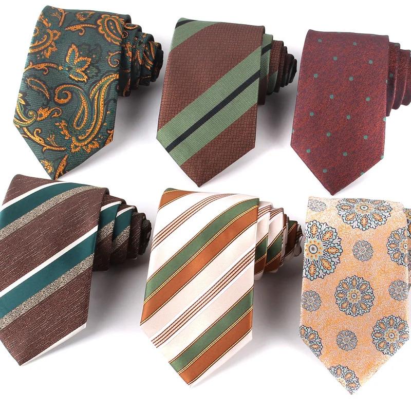 Classic Stripe Ties For Men Women Brown Color Neck Tie For Party Business Paisley Suit Neckties Wedding Neck Tie For Groom Gifts