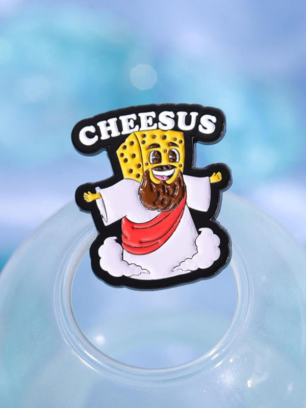 Cute Cheese & Jesus Design Brooch, Fashion Enameled Pin Brooch for Daily Clothing Decor, Trendy All-match & Exquisite Brooch for Birthday Gift