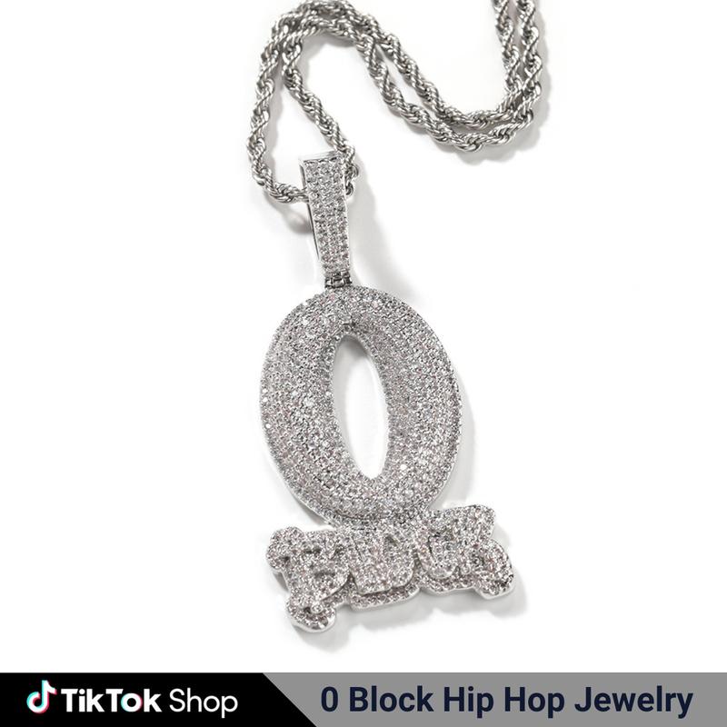 0 Block Iced Out CZ Bling Full Paved Men's Women Hip Hop Pendant Rapper Jewelry Gift