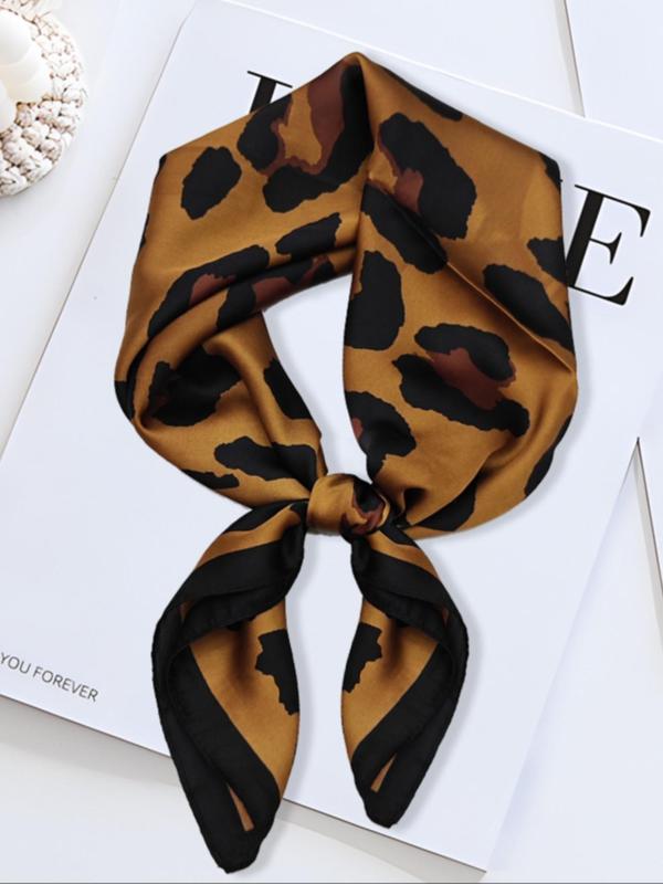 Leopard Print Square Scarf, Fashionable Hair Accessories for Women & Girls, Casual Versatile Scarf for Daily Wear