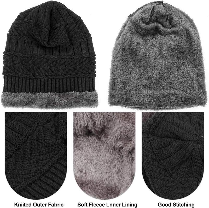 3 count Winter Beanie Hat Scarf Set and Touch Screen Gloves Warm Thick Knit Fleece Lined Skull Cap Gifts for Men Women