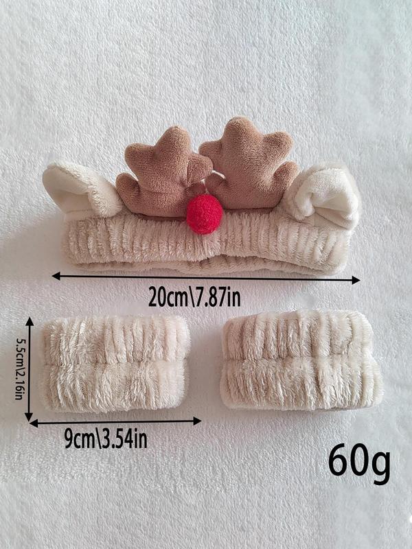 Cute Reindeer Antlers Design Hair Band & Wristband Set, Soft Plush Hair Band & Wristband, Fashion Hair Accessories for Women & Girls