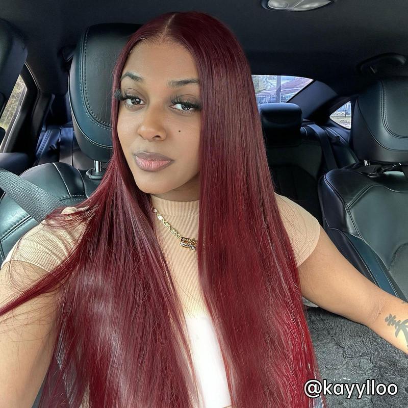 Wiggins Hair Cherry Cola Red Color Glueless Human Hair Wigs Straight Wig 5x7 Lace Closure Human Hair Pre Cut Pre Plucked Ready to Go Glueless Wigs