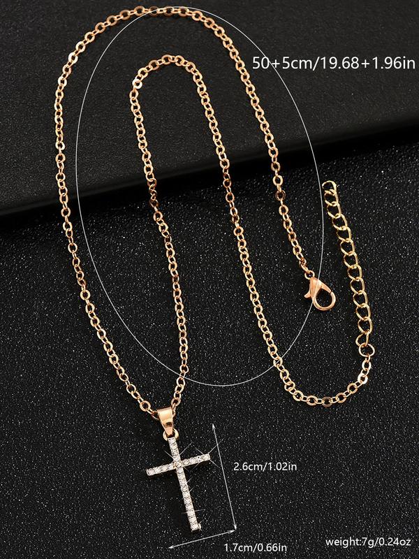 Minimalist Matching Cross Pendant Necklace for Men, Rhinestone Decor Chain Mexican Necklaces, Fashion Grunge Necklaces Jewelry for Party & Daily Clothing Decor