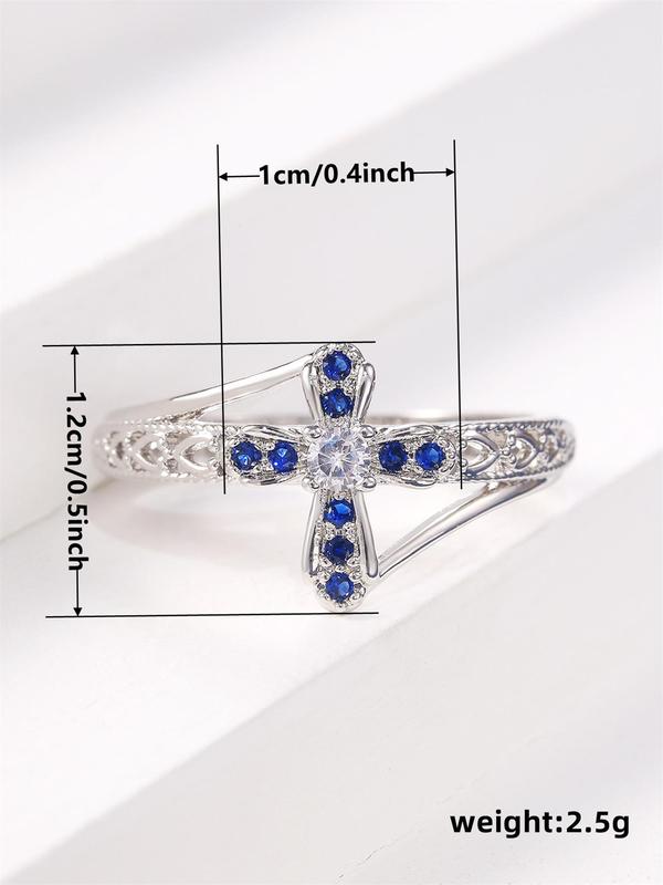 Cross Design Rhinestone Inlaid Decorative Ring, Fashionable Jewelry for Party, Daily Clothing Decor for Girl, Trendy All-match & Exquisite Jewelry for Birthday Gift