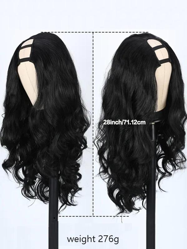 Glueless Body Wave U Part Wig for Women, High Temperature Fiber Elastic Net Cap Clip-in Synthetic Half Wig