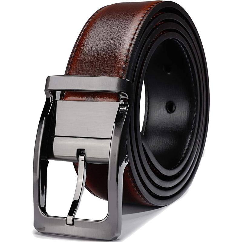 Belts for Men Reversible Leather 1.25” Waist Strap Fashion Dress Buckle