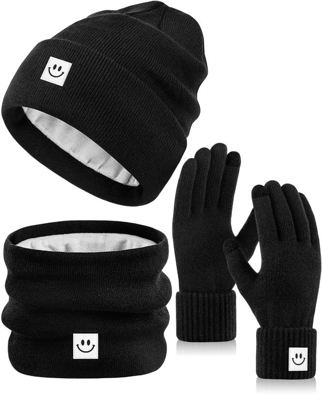 Winter Smiley  Beanie Hat Scarf Gloves Set Women Men,Cute Hats Fashionable Warm  Warmer Touchscreen Gloves Sets