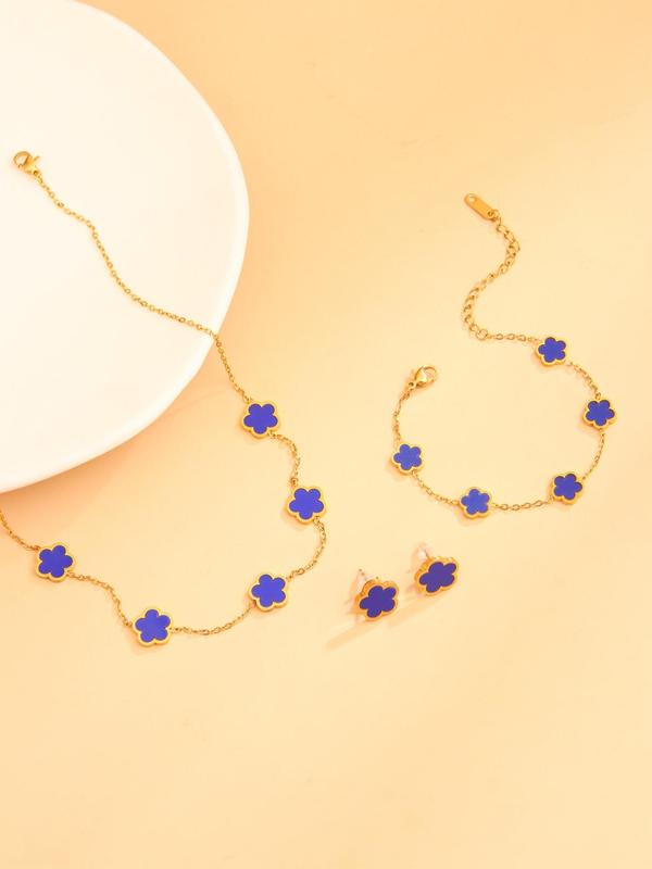 Women's Elegant Flower Design Jewelry Set, 2024 New Style Necklace, Bracelet, Studs Earrings for Party, Daily Clothing Decor, Trendy All-match Clean Girl Jewelry for Girlfriend Gifts Fall