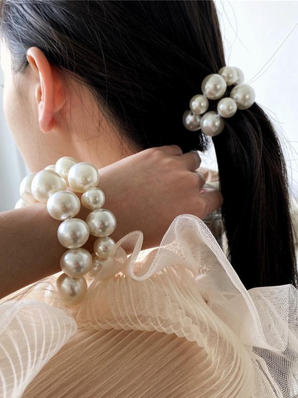 Women's Elegant Faux Pearl Decorated Hair Tie for Summer, Exquisite Trendy Hair Tie, Fashionable Hair Accessories for Women & Girls