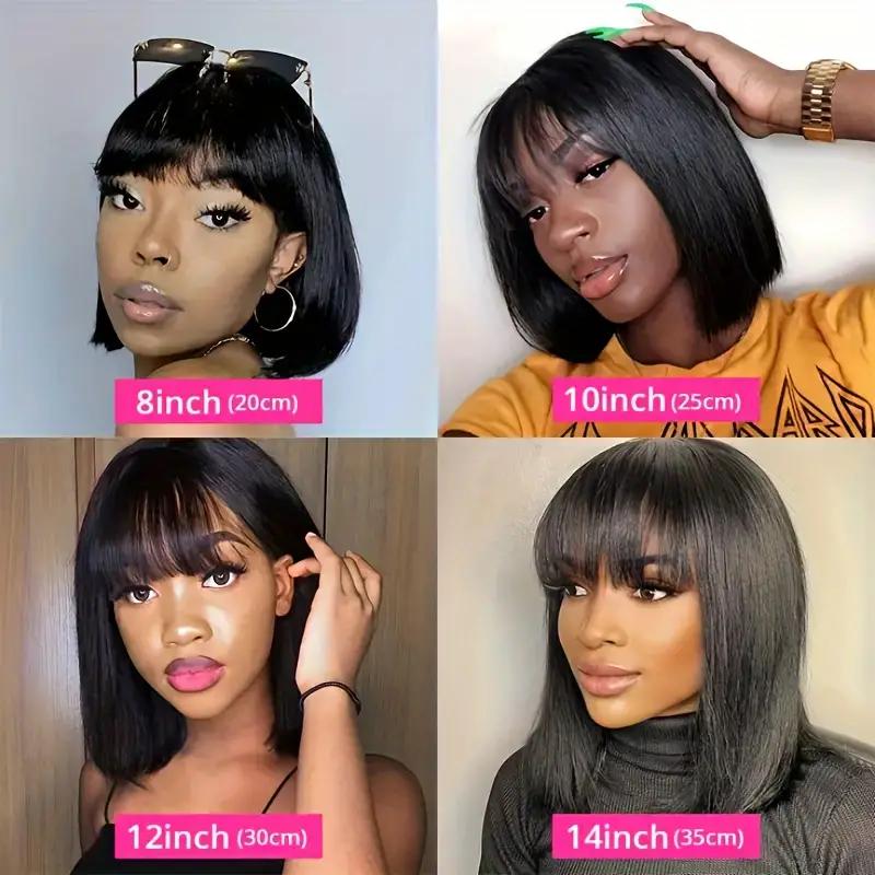 Looxey Bob Wig With Bangs Human Hair Straight Bang Bob Wig Glueless 2.5x1 HD Lace Realistic Look Scalp Blunt Cut Short Bang Bob Human Hair Ready to Go Wigs For Black Women