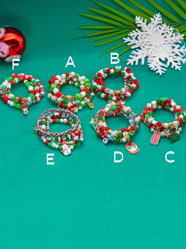 Christmas Themed Beaded Bracelets, Fashionable Jewelry for Women & Girls, Trendy All-match & Exquisite Jewelry for Birthday Gift