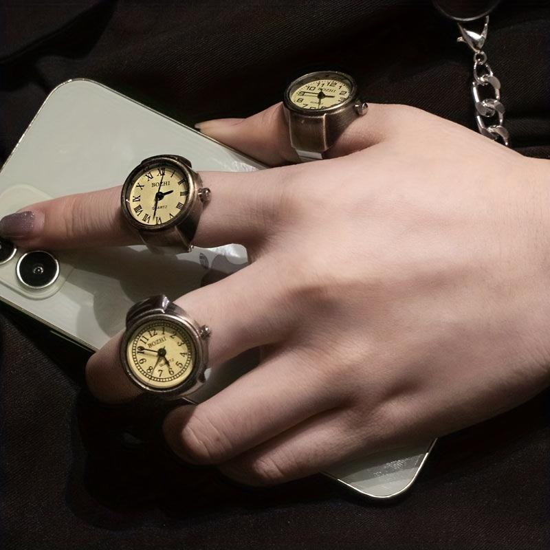 Vintage Mini Finger Ring Watch Roman Numenal Punk Quartz Watch Trendy Couple Finger Ring Watches Accessories