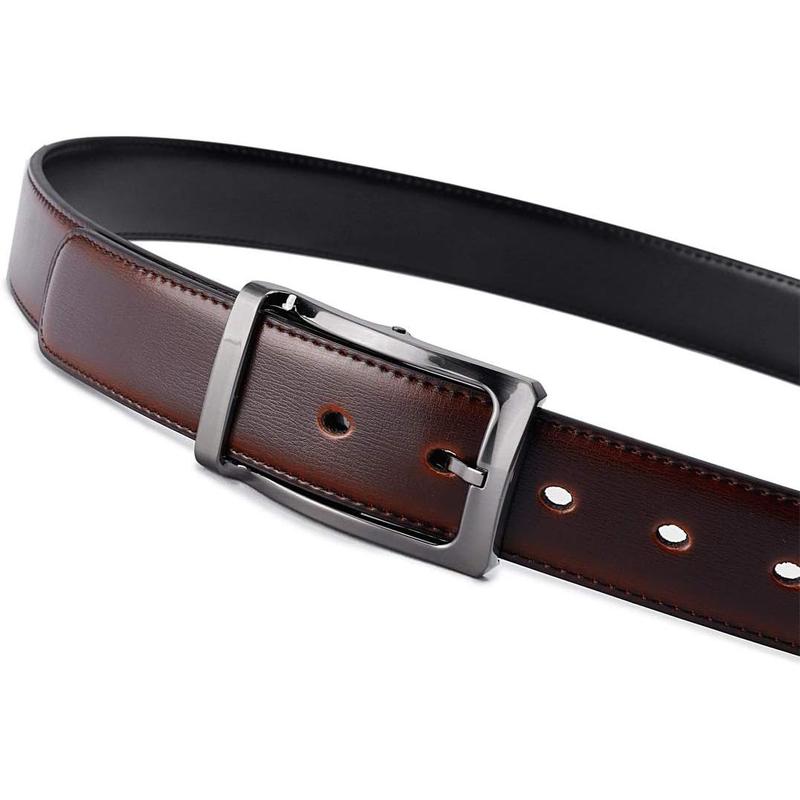 Belts for Men Reversible Leather 1.25” Waist Strap Fashion Dress Buckle