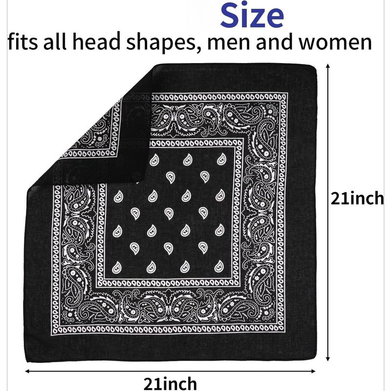 6 Pack Cotton Bandana, Multi-Purpose Square Handkerchief, Face Mask headband for Men and Women