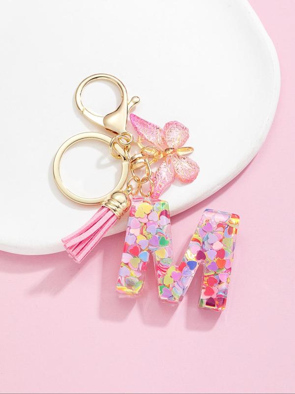 Cute Letter & Butterfly Design Keychain for Women & Girls, 1 Count Colorful Acrylic Keychain for Bag, Car Key, Decoration, Fashion Keychain for Gift, Fall Outfits, Fall Freshness Car Accessories For Girls