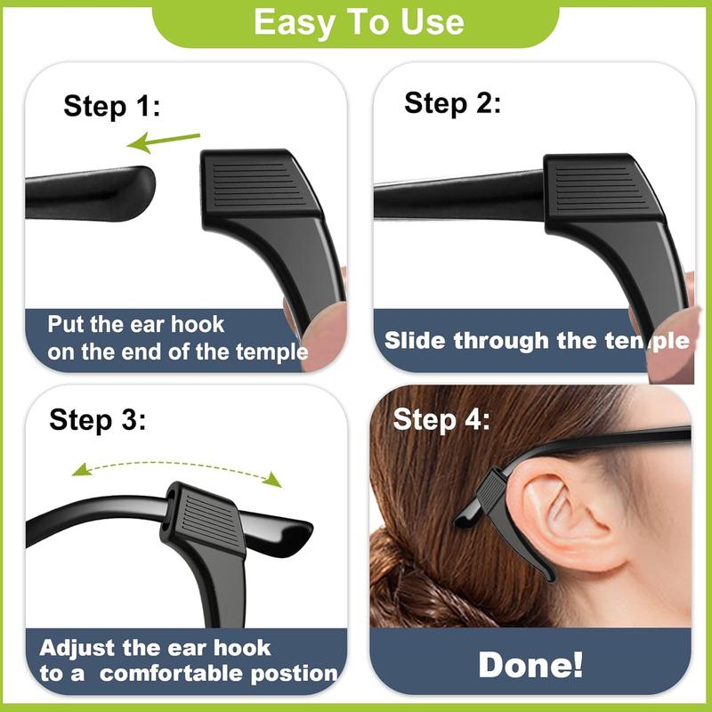 16Pairs Anti-Slip Eyeglass Ear Grips Hook, Comfortable  Elastic Eyeglasses Temple Tips Sleeve Holder-For Eyeglasses Sunglasses Spectacles Glasses Reading (8 Black & 8 Clear)