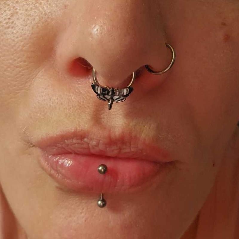 Oufer Halloween 16G Hawk Black White Moth Septum Nose Piercing Ring Inner Diameter 10mm