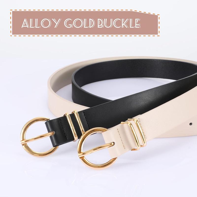 2 Pack women's leather belts for jeans dresses fashion gold buckle ladies belt