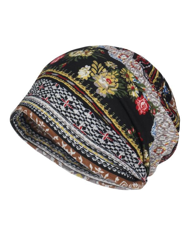 Unisex Casual Floral Print Sleep Beanie, Skull Cap