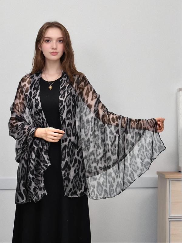 Women's Leopard Print Long Scarf, Fashionable Soft Comfortable Shawl for Daily Wear, Casual Versatile Scarf for Women & Girls