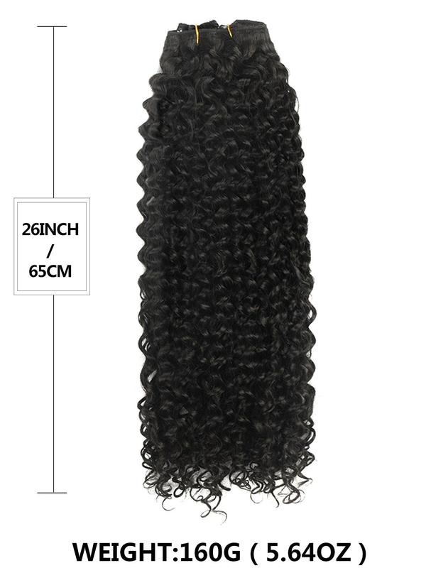 26 Inch Black Long Curly Clip-in Hair Extensions, Gorgeous Fluffy Wigs for Women, Synthetic Extensions for Party, Daily Use