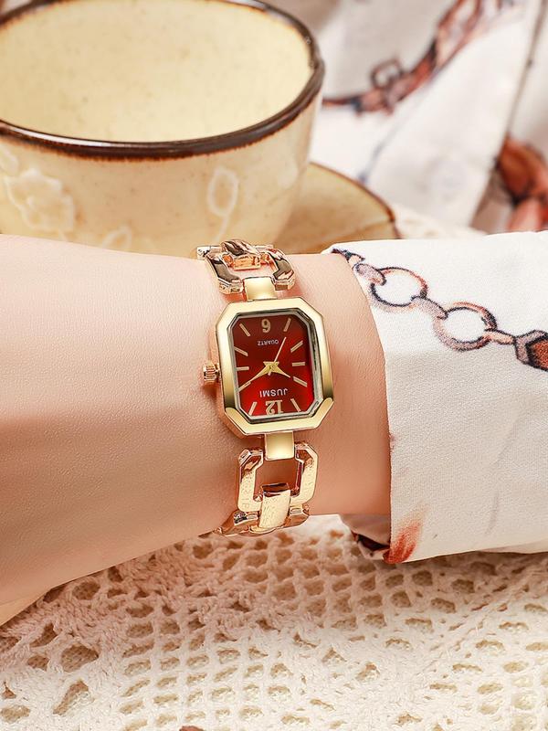 Women's Elegant Square Dial Quartz Watch, Fashionable Wristwatch with Adjustable Chain Bracelet, Trendy Watch for Daily Life, Exquisite Watch for Gift