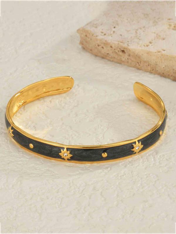 Vintage Starry Oil-dripping Bracelet  for Women, Rhinestone Decorated Cuff Bangle, Elegant All-match Fashion Accessories for Daily Wear, Exquisite Jewelry for Birthday Gifts