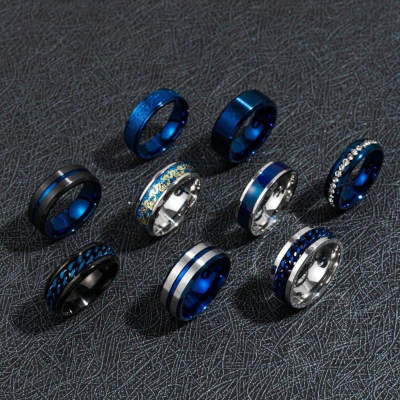 9pcs Set Men's Stainless Steel Fashion Gift Rings