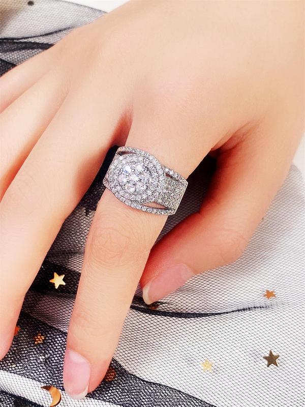 Elegant Rhinestone Decorated Ring, 2024 New Style Fashion Accessories for Women, Trendy All-match & Exquisite Engagement Ring for Birthday Gift