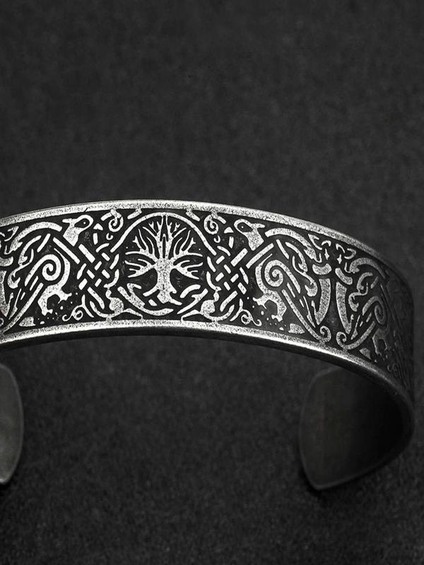 Vintage Celtic Raven Design Cuff Bracelet, Ethnic Pattern Bracelet for Men & Women, Fashion Hand Jewelry for Party, Daily Clothing Decor