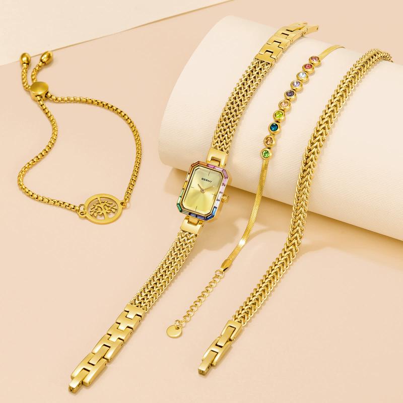 BERNY Gold Watch Women Vintage Dainty Quartz Bracelet Watch Ladies High Quality Wristwatch and Bracelet Sets Fashion Luxury Gift Ideas for Her