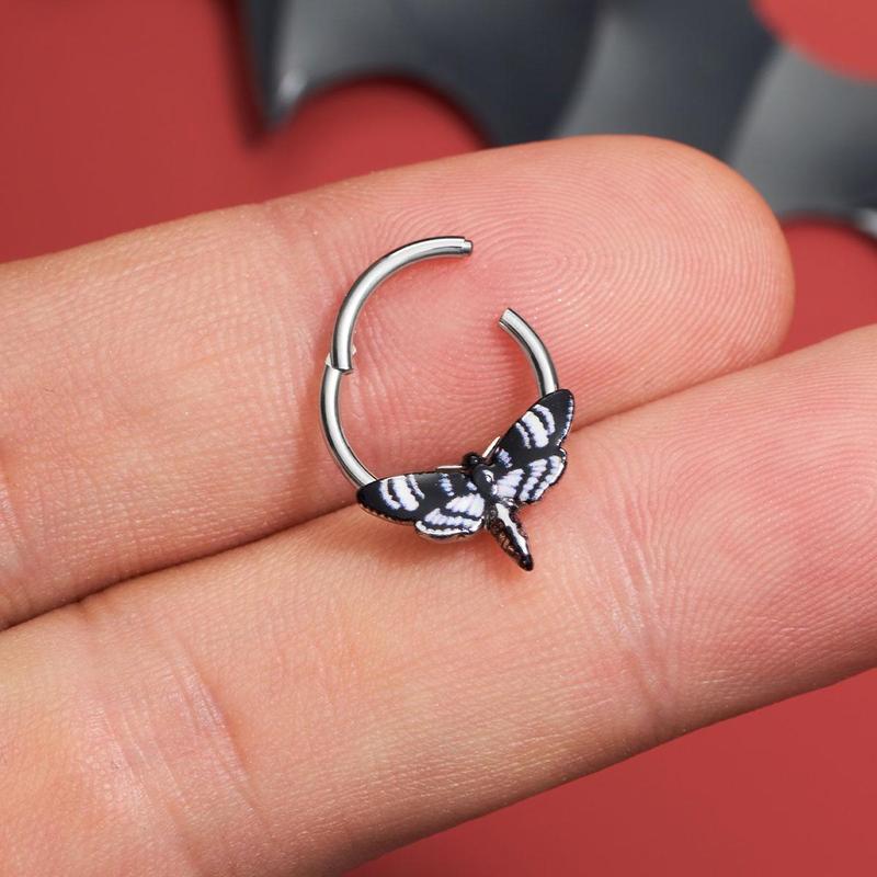 Oufer Halloween 16G Hawk Black White Moth Septum Nose Piercing Ring Inner Diameter 10mm