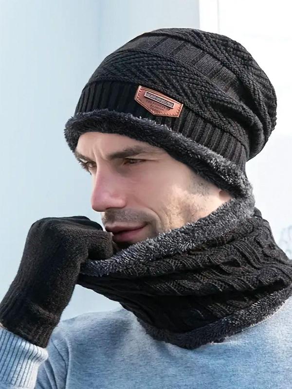 Men's 2pcs Woolen Beanie Skull Cap & Neck Warmer for Winters with Faux Fur Inner Side for Men, Warm Hat & Scarf Set for Winter