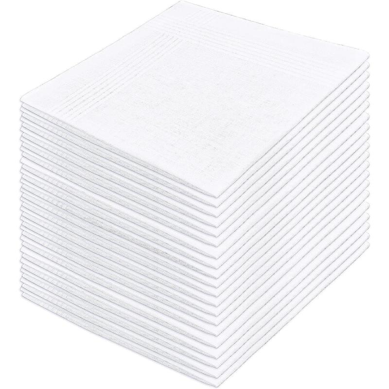 20pcs Cotton Handkerchiefs for Men, White Pocket Squares, Large Size, 100% Soft Cotton, Bulk. Suit Accessories, Hankies.