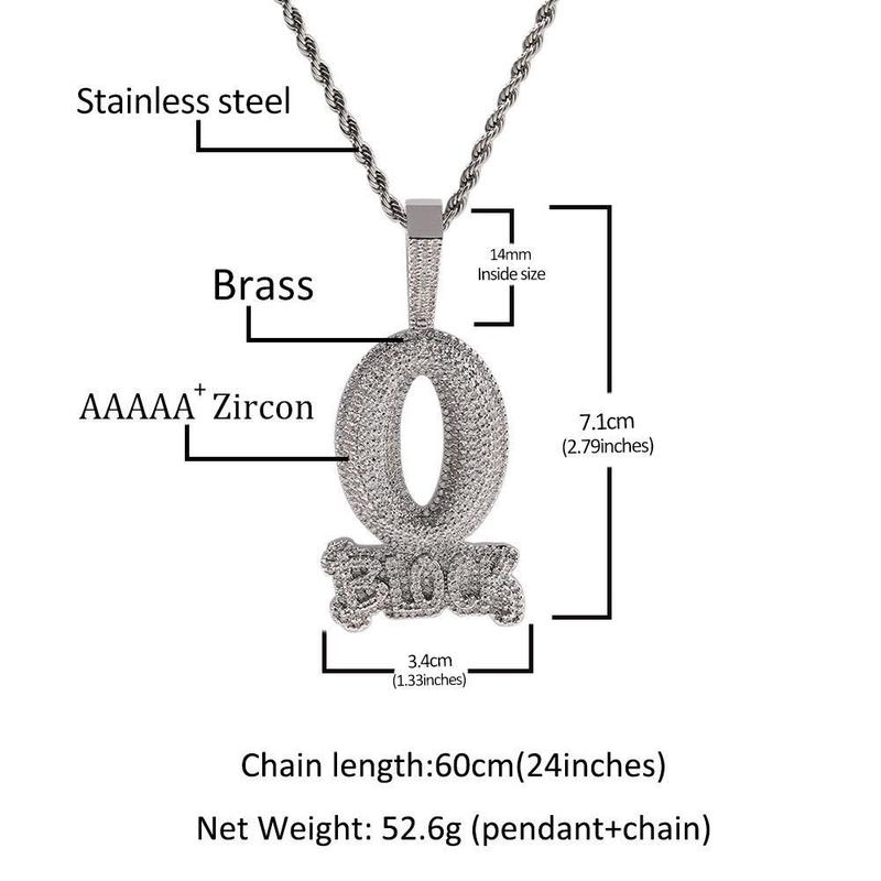 KingVon The same (exclusive to iron powder) English letter O-type BLOCK Zircon pendant Zircon pendant