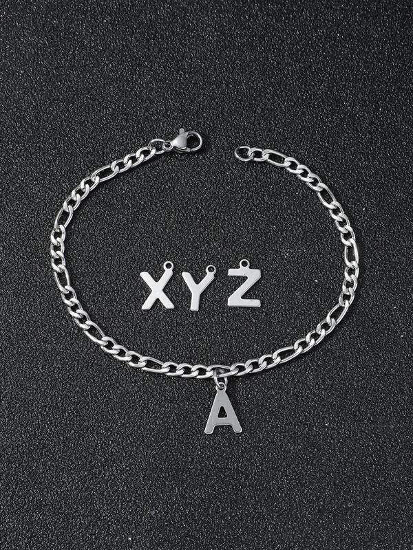 Simple Letter Charm Link Bracelet for Men,  Matching Bracelet for My Boyfriend, Fashion Wristband Jewelry Accessories for Party, Daily Clothing Decor for Boy