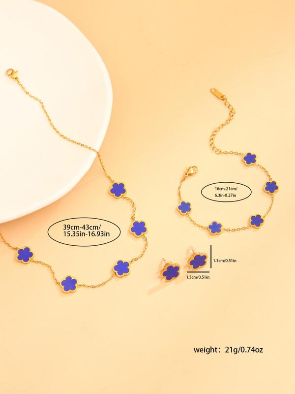 Women's Elegant Flower Design Jewelry Set, 2024 New Style Necklace, Bracelet, Studs Earrings for Party, Daily Clothing Decor, Trendy All-match Clean Girl Jewelry for Girlfriend Gifts Fall