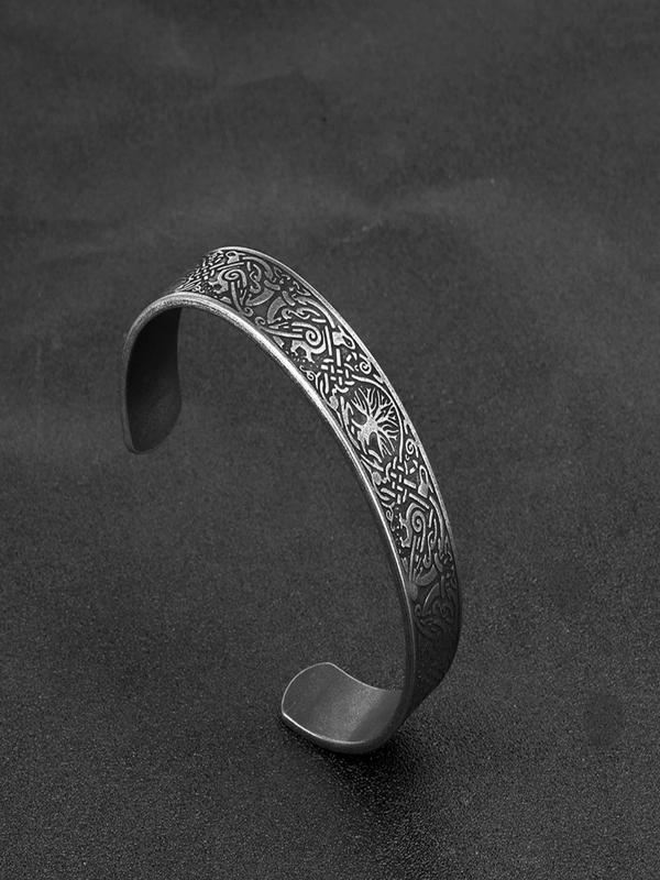 Vintage Celtic Raven Design Cuff Bracelet, Ethnic Pattern Bracelet for Men & Women, Fashion Hand Jewelry for Party, Daily Clothing Decor