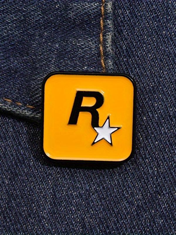 Letter R & Star Design Brooch, Fashion Alloy Badge for Backpack & Clothing Decor, Trendy All-match & Exquisite Accessories for Birthday Gift