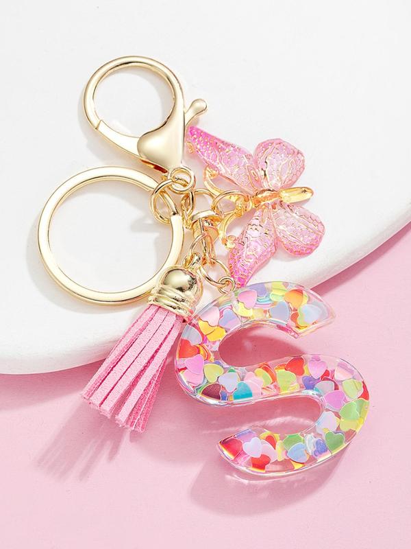 Cute Letter & Butterfly Design Keychain for Women & Girls, 1 Count Colorful Acrylic Keychain for Bag, Car Key, Decoration, Fashion Keychain for Gift, Fall Outfits, Fall Freshness Car Accessories For Girls