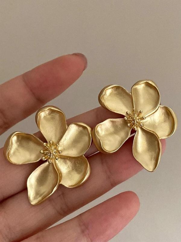 1 Pair Flower Design Stud Earrings, Vintage French Romantic Flower Earrings, Elegant Jewelry for Women