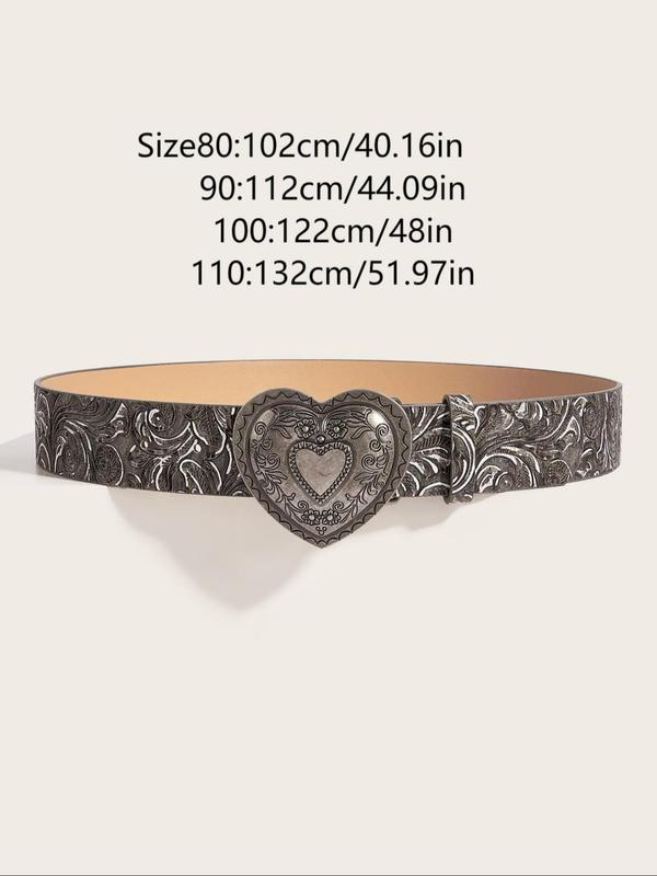 Women's Vintage Heart Decor PU Buckle Belt, Fashion Belt for Party, Daily Clothing Decor, Trendy All-match & Exquisite Belt for Birthday Gift